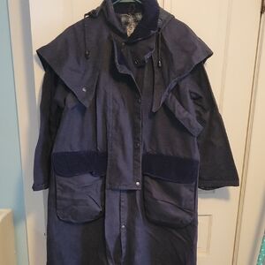 Navy Hooded Trench/Ranch Coat with Pockets